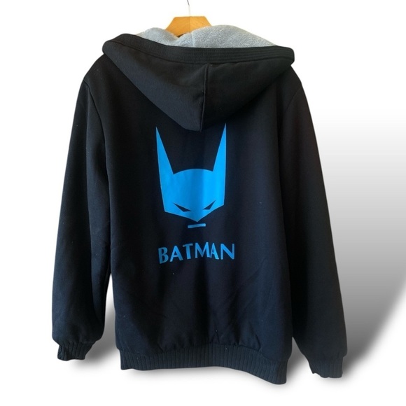 BATMAN Heavyweight Plush Fur Lined Hoodie Dark Navy Blue Size XL Gorpcore - Picture 2 of 9